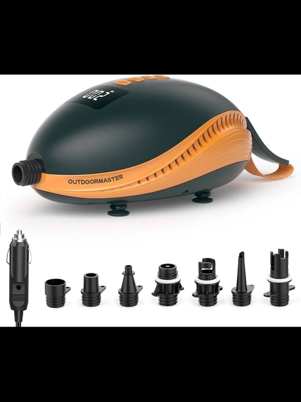 OUTDOORMASTER Portable Electric Air Pump - Dark Green & Orange